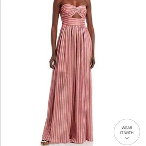 AQUA Metallic Stripe Cutout Gown